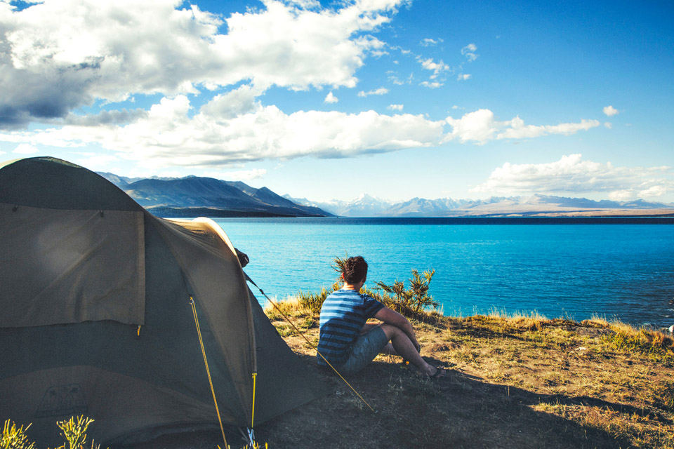 Experience amazing views from the campsite on a Flying Kiwi tour